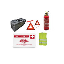 Kit siguranta auto complet trusa cutie alba 2 triunghiuri vesta geanta stingator cu manometru Runkit