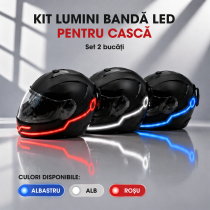 Kit LED cască moto cu telecomandă, iluminare decorativă, baterii AAA, alb/albastru/roșu, set 2 bucăți