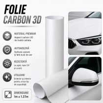 Folie carbon 3D culoare alba latime 1.27mx1m| ShopCS.ro