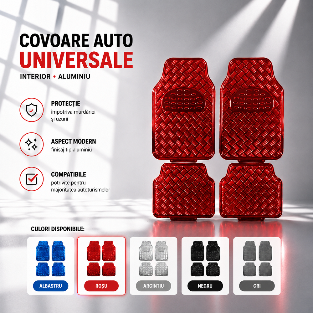 Covoare auto universale interior aluminiu rosu| ShopCS.ro